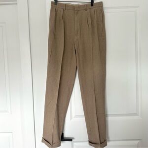Polo Ralph Lauren (33x34) Pleated Front Herringbone Neutral Tan Trouser Pants